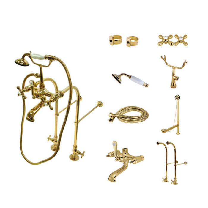 Kingston Brass CCK5172AX Vintage Freestanding Clawfoot Tub Faucet Package with Supply Line, Hand Shower and Tub Drain, Polished Brass