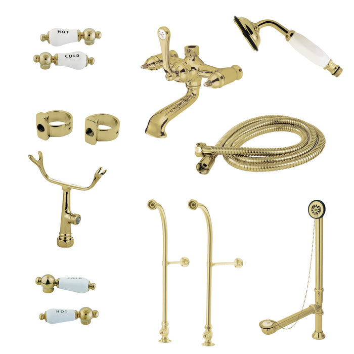 Kingston Brass CCK5172CPL Vintage Freestanding Clawfoot Tub Faucet Package with Supply Line, Hand Shower and Tub Drain, Polished Brass