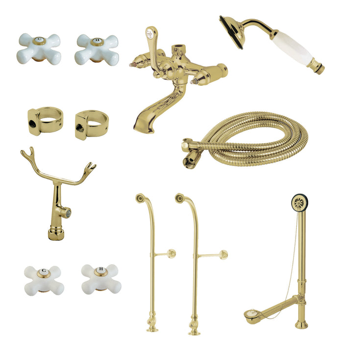 Kingston Brass CCK5172PX Vintage Freestanding Clawfoot Tub Faucet Package with Supply Line, Hand Shower and Tub Drain, Polished Brass