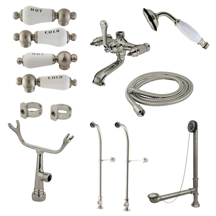 Kingston Brass CCK5178CPL Vintage Freestanding Clawfoot Tub Faucet Package with Supply Line, Hand Shower and Tub Drain, Brushed Nickel