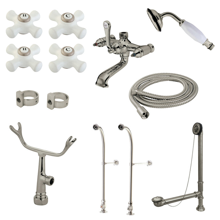 Kingston Brass CCK5178PX Vintage Freestanding Clawfoot Tub Faucet Package with Supply Line, Hand Shower and Tub Drain, Brushed Nickel