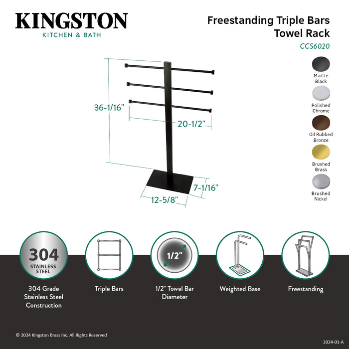 Kingston Brass CCS6020 Edenscape 36" Freestanding Pedestal T-Shape Towel Rack, Matte Black