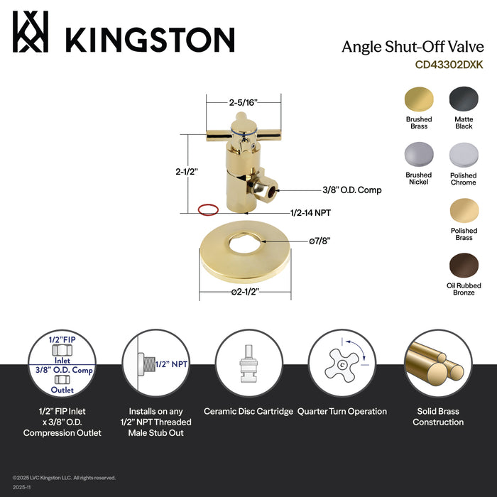 Kingston Brass CD43305DXK 1/2" FIP x 3/8" O.D. Anti-Seize Deluxe Quarter-Turn Ceramic Hardisc Cartridge Angle Stop with Flange, Oil Rubbed Bronze