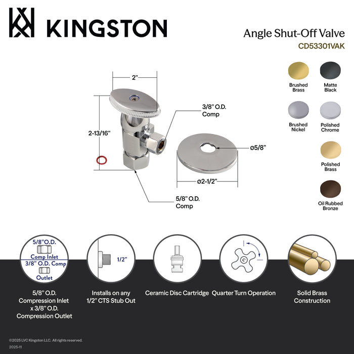 Kingston Brass CD53305VAK 5/8" O.D. Comp x 3/8" O.D. Comp Anti-Seize Deluxe Quarter-Turn Ceramic Hardisc Cartridge Angle Stop with Flange, Oil Rubbed Bronze
