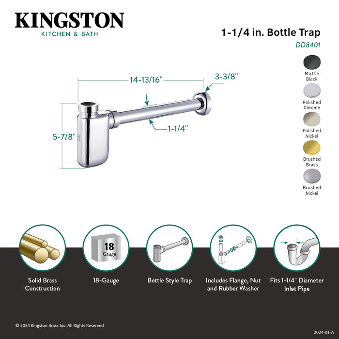 Kingston Brass DD8400 Trimscape 1-1/4" Brass Oval Bottle Trap, Matte Black