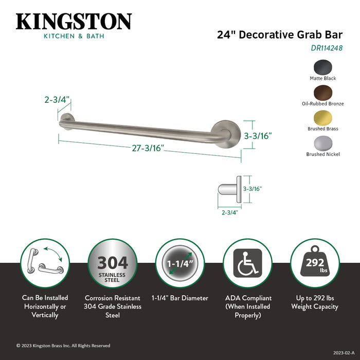 Kingston DR114248 Americana 24" x 1-1/4" O.D. Stainless Steel Decorative Grab Bar, Brushed Nickel