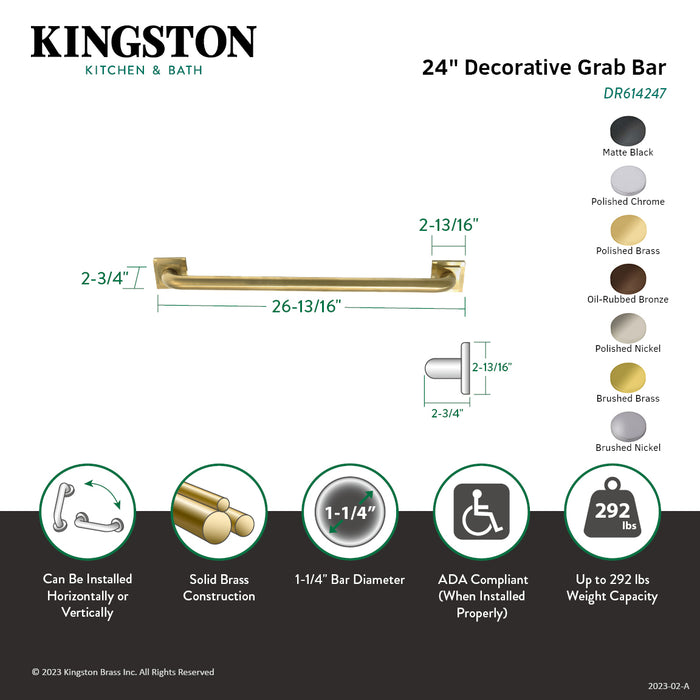 Kingston Brass DR614246 Claremont 24" x 1-1/4" O.D. Brass Decorative Grab Bar, Polished Nickel