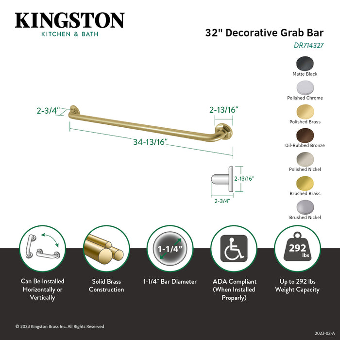 Kingston Brass DR714325 Metropolitan 32" x 1-1/4" O.D. Brass Decorative Grab Bar, Oil Rubbed Bronze