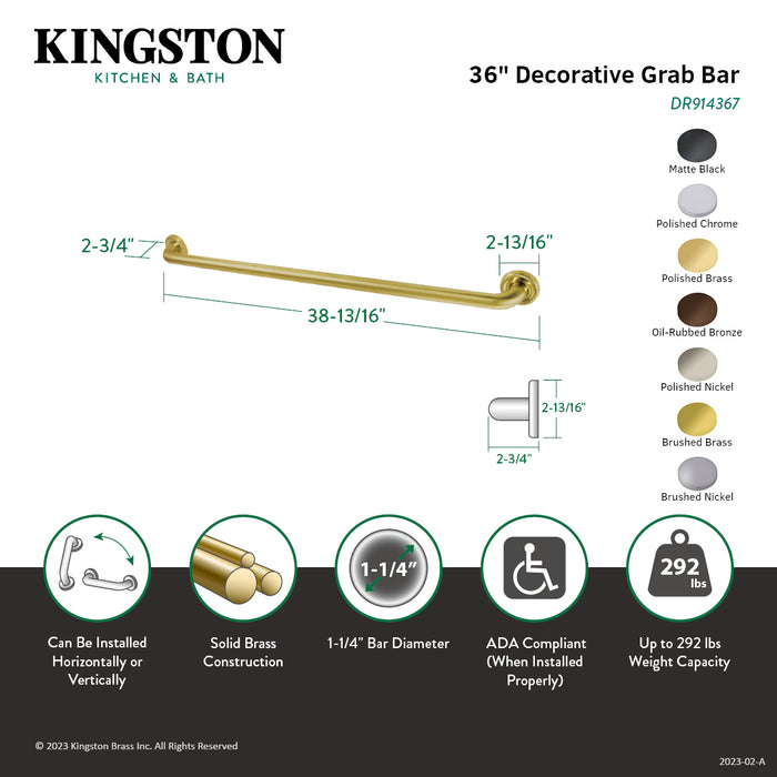 Kingston Brass DR914361 Camelon 36" x 1-1/4" O.D. Brass Grab Bar, Polished Chrome