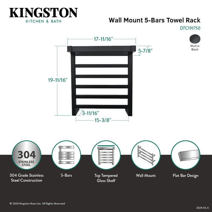 Kingston Brass DTC191750 Markus 20" x 18" Stainless Steel Wall Mount Towel Rack with Shelf, Matte Black