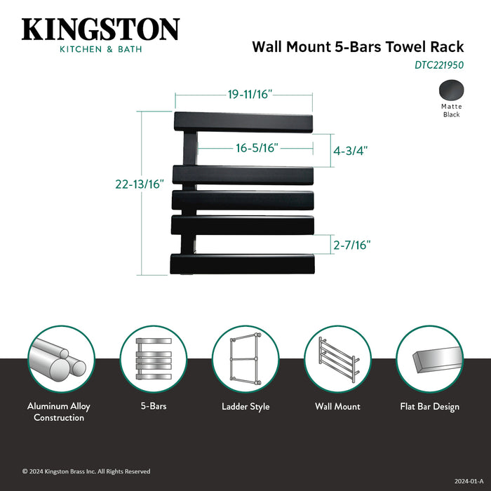 Kingston Brass DTC221950 Metzinger 23" x 20" Aluminum Wall Mount Towel Rack, Matte Black