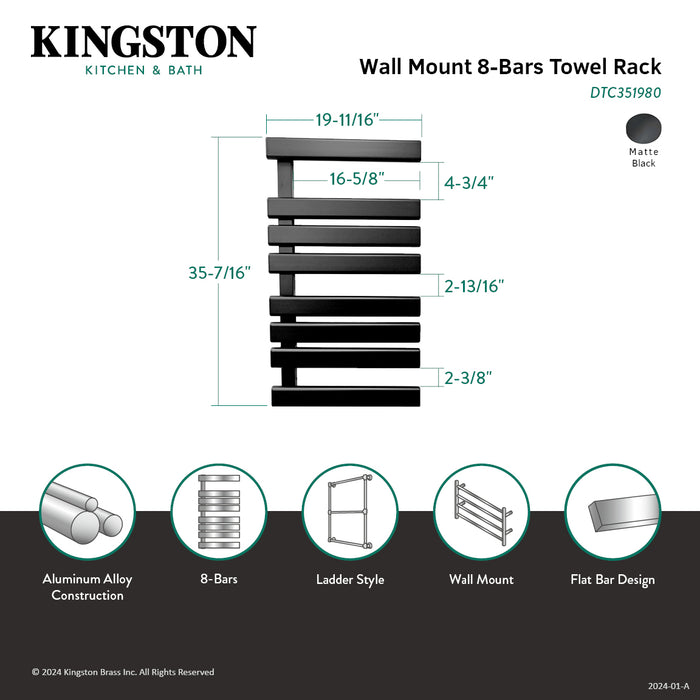 Kingston Brass DTC351980 Metzinger 36" x 20" Aluminum Wall Mount Towel Rack, Matte Black