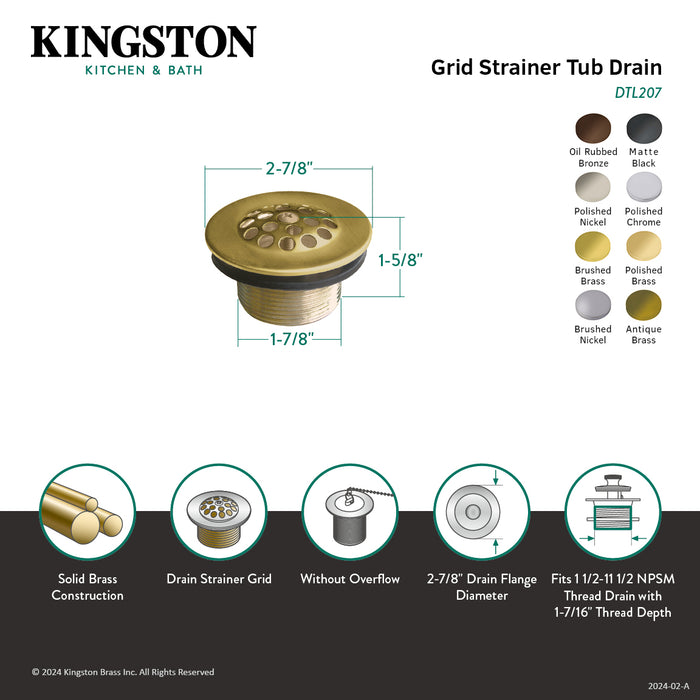 Kingston Brass DTL200MB Tub Drain Strainer and Grid, Matte Black