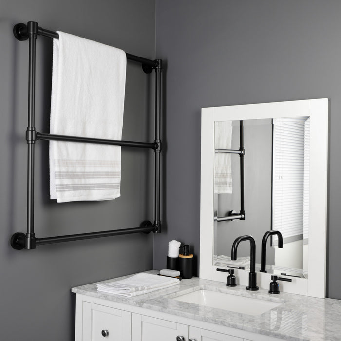 Kingston Brass DTM323030 Gallant 30" x 32" Brass Wall Mount 3-Tier Towel Rack, Matte Black