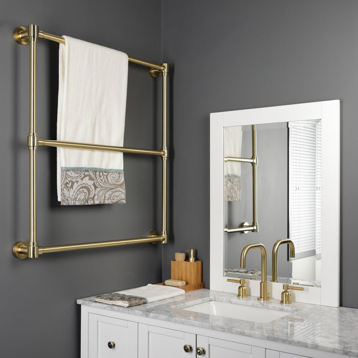 Kingston Brass DTM323037 Gallant 30" x 32" Brass Wall Mount 3-Tier Towel Rack, Brushed Brass