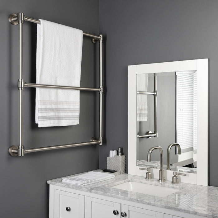 Kingston Brass DTM323038 Gallant 30" x 32" Brass Wall Mount 3-Tier Towel Rack, Brushed Nickel