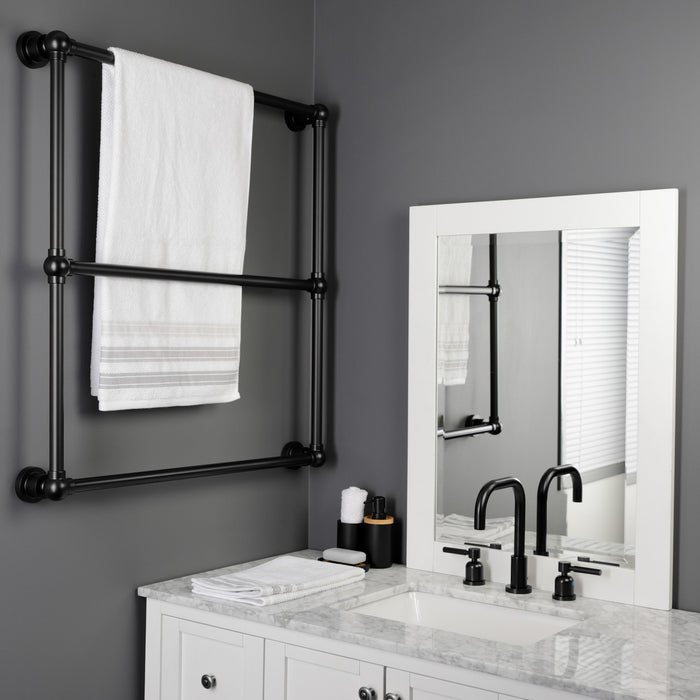 Kingston Brass DTM32303MB Palatine 30" x 32" Brass Wall Mount 3-Tier Towel Rack, Matte Black