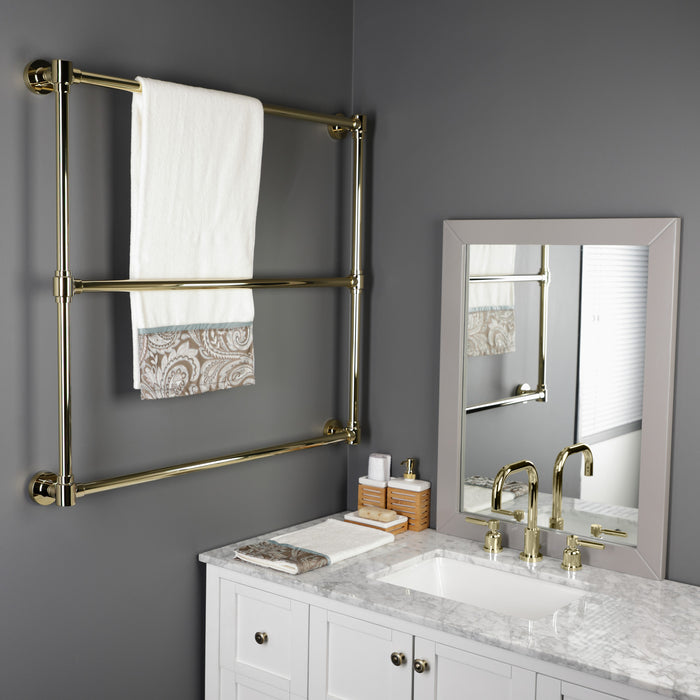 Kingston Brass DTM323632 Gallant 36" x 32" Brass Wall Mount 3-Tier Towel Rack, Polished Brass