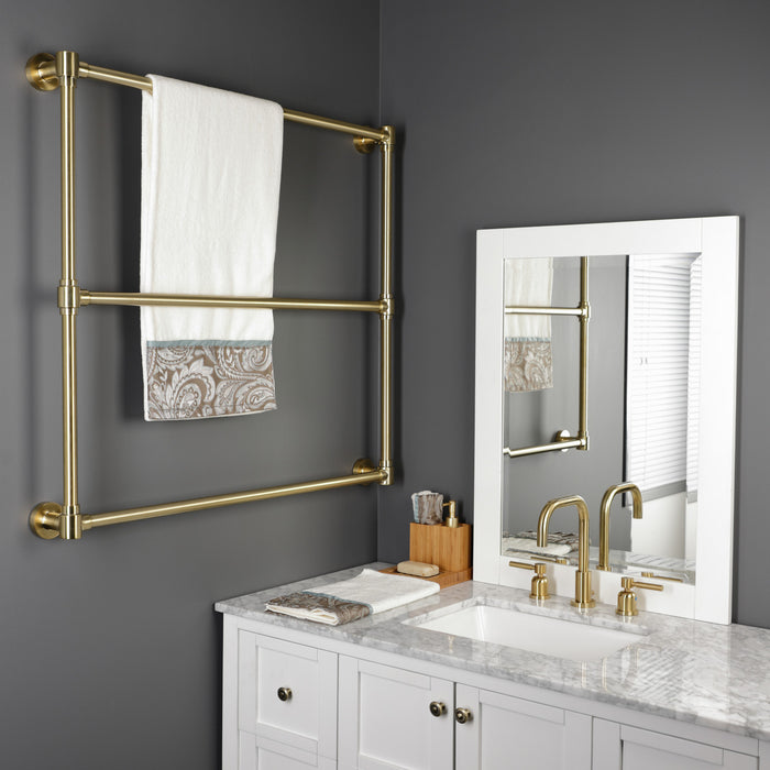 Kingston Brass DTM323637 Gallant 36" x 32" Brass Wall Mount 3-Tier Towel Rack, Brushed Brass