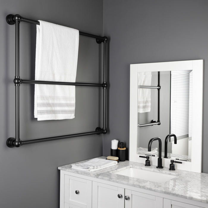 Kingston Brass DTM32363MB Palatine 36" x 32" Brass Wall Mount 3-Tier Towel Rack, Matte Black