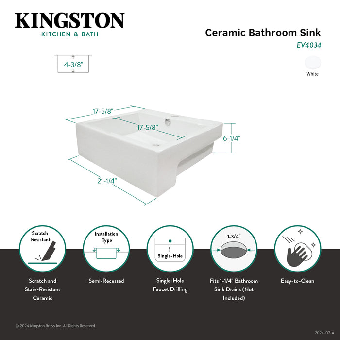 Fauceture EV4034 Concord Semi-Recessed Bathroom Sink, White