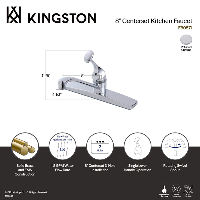 Kingston FB0571 Columbia Single-Handle 8" Centerset Kitchen Faucet, Polished Chrome