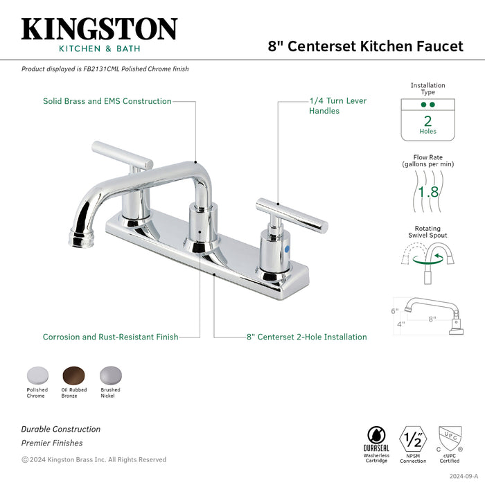 Kingston Brass FB2135CML Manhattan Double-Handle 8" Centerset Kitchen Faucet, Oil Rubbed Bronze