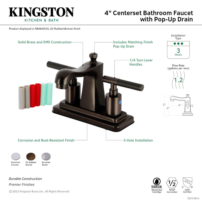 Kingston Brass FB4645CKL Kaiser Double-Handle 4" Centerset Bathroom Faucet with Pop-Up Drain, Oil Rubbed Bronze