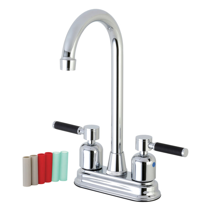 Kingston Brass FB491DKL Kaiser Double-Handle 4" Centerset High-Arc Bar Faucet, Polished Chrome