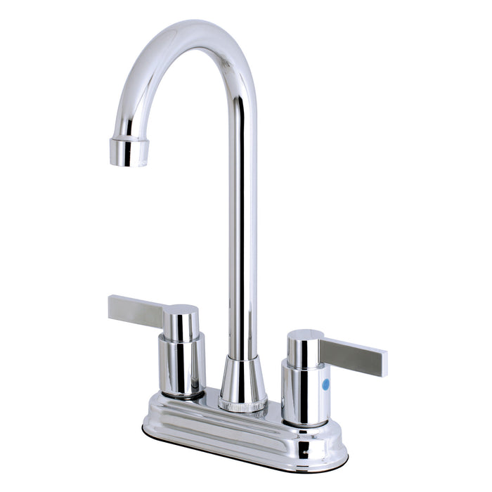 Kingston Brass FB491NDL NuvoFusion Double-Handle 4" Centerset High-Arc Bar Faucet, Polished Chrome