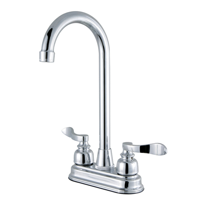 Kingston Brass FB491NFL NuWave French Double-Handle 4" Centerset High-Arc Bar Faucet, Polished Chrome