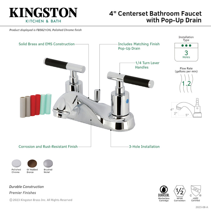 Kingston Brass FB5625CKL Kaiser Double-Handle 4" Centerset Bathroom Faucet with Pop-Up Drain, Oil Rubbed Bronze