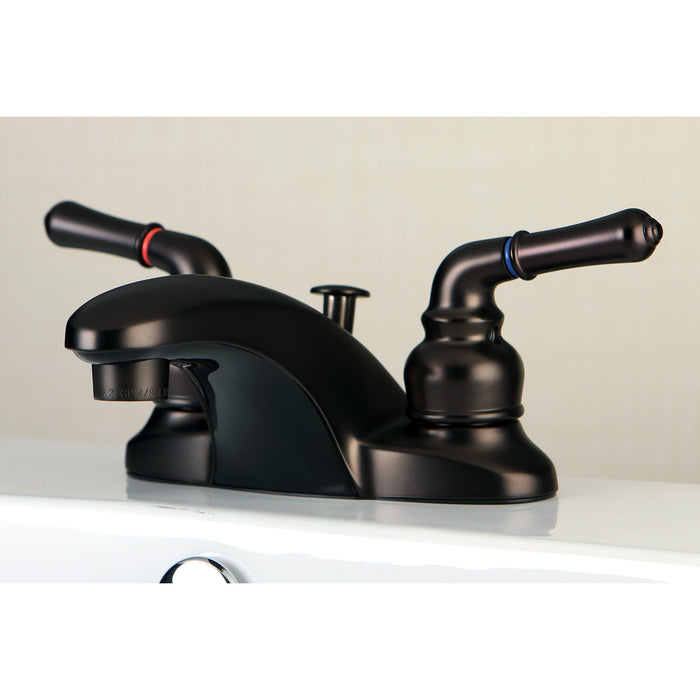 Kingston Brass FB625 Magellan Double-Handle 4" Centerset Bathroom Faucet with Pop-Up Drain, Oil Rubbed Bronze