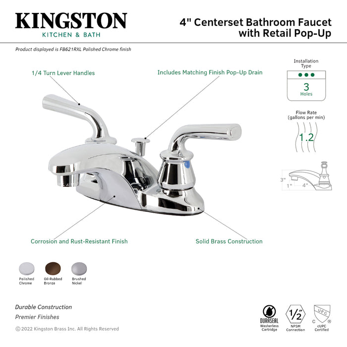 Kingston Brass FB625RXL Restoration 4-Inch Centerset Bathroom Faucet with Pop-Up Drain, Oil Rubbed Bronze