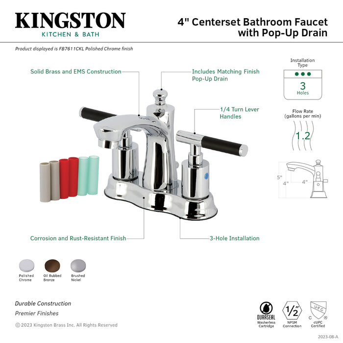 Kingston Brass FB7615CKL Kaiser Double-Handle 4" Centerset Bathroom Faucet with Pop-Up Drain, Oil Rubbed Bronze