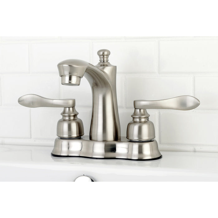 Kingston Brass FB7618NFL NuWave French Double-Handle 4" Centerset Bathroom Faucet with Pop-Up Drain, Brushed Nickel
