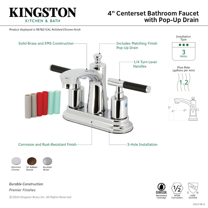 Kingston Brass FB7625CKL Kaiser Double-Handle 4" Centerset Bathroom Faucet with Pop-Up Drain, Oil Rubbed Bronze