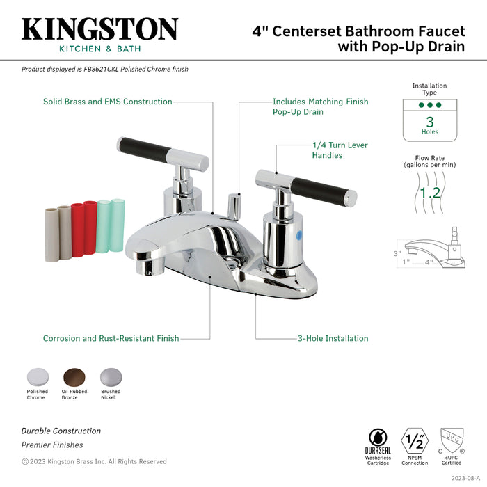 Kingston Brass FB8625CKL Kaiser Double-Handle 4" Centerset Bathroom Faucet with Pop-Up Drain, Oil Rubbed Bronze