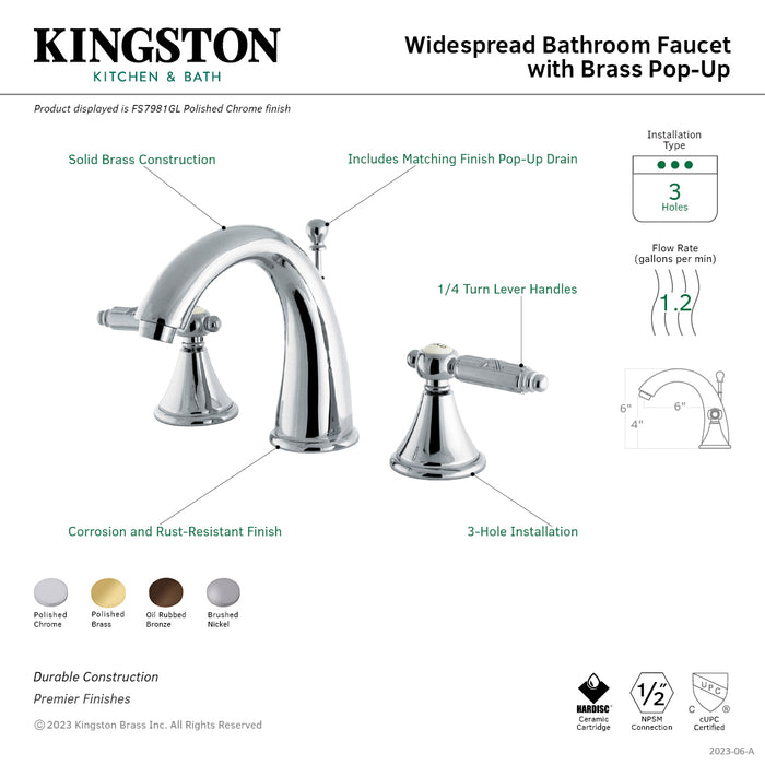 Kingston Brass FS7985GL Georgian Widespread Bathroom Faucet with Brass Pop-Up Drain, Oil Rubbed Bronze