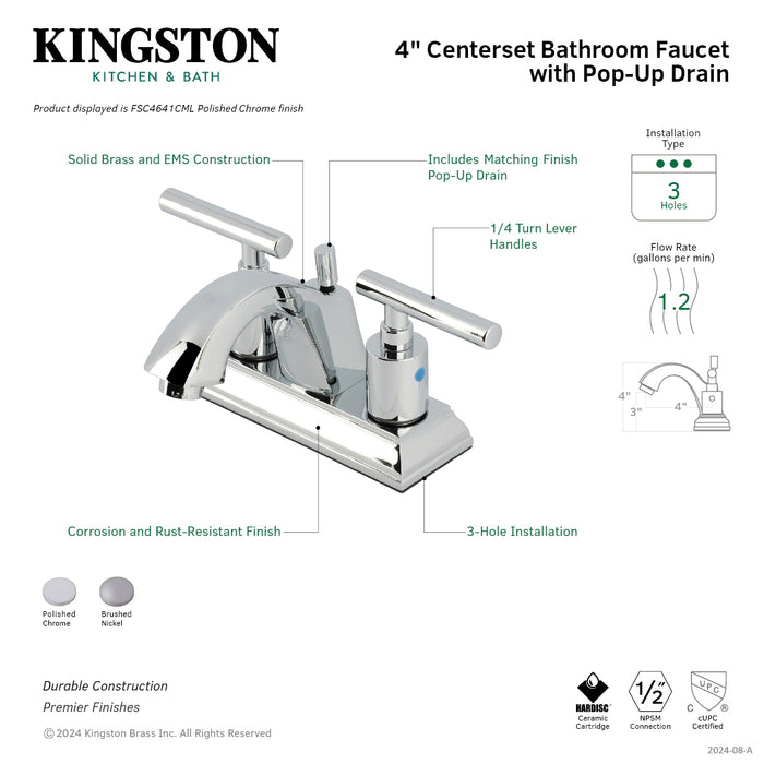 Kingston Brass FSC4648CML Manhattan Double-Handle 4" Centerset Bathroom Faucet with Pop-Up Drain, Brushed Nickel