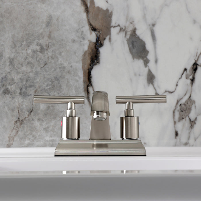 Kingston Brass FSC4648CML Manhattan Double-Handle 4" Centerset Bathroom Faucet with Pop-Up Drain, Brushed Nickel