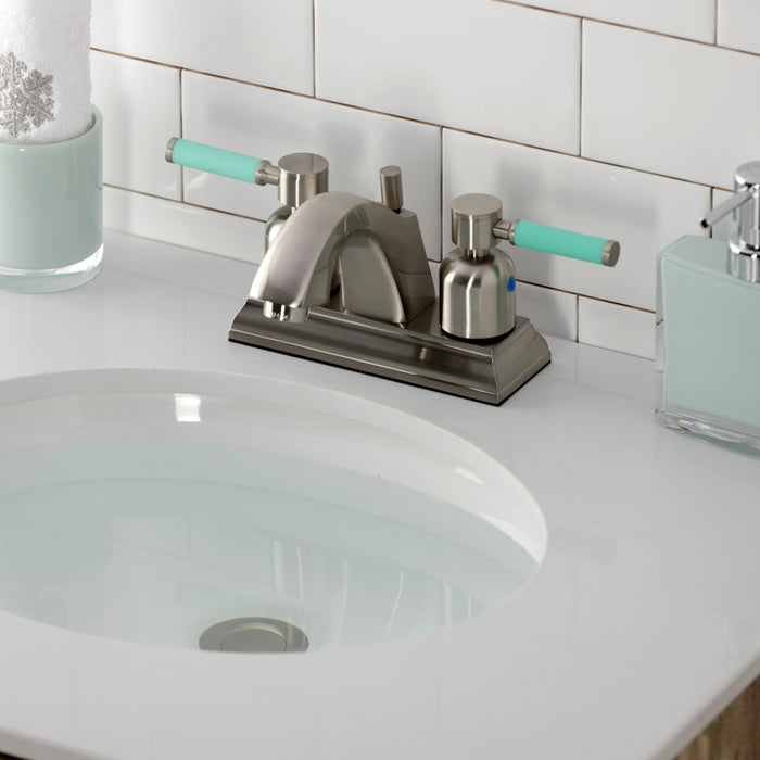 Kingston Brass FSC4648DKL Kaiser Double-Handle 4" Centerset Bathroom Faucet with Pop-Up Drain, Brushed Nickel