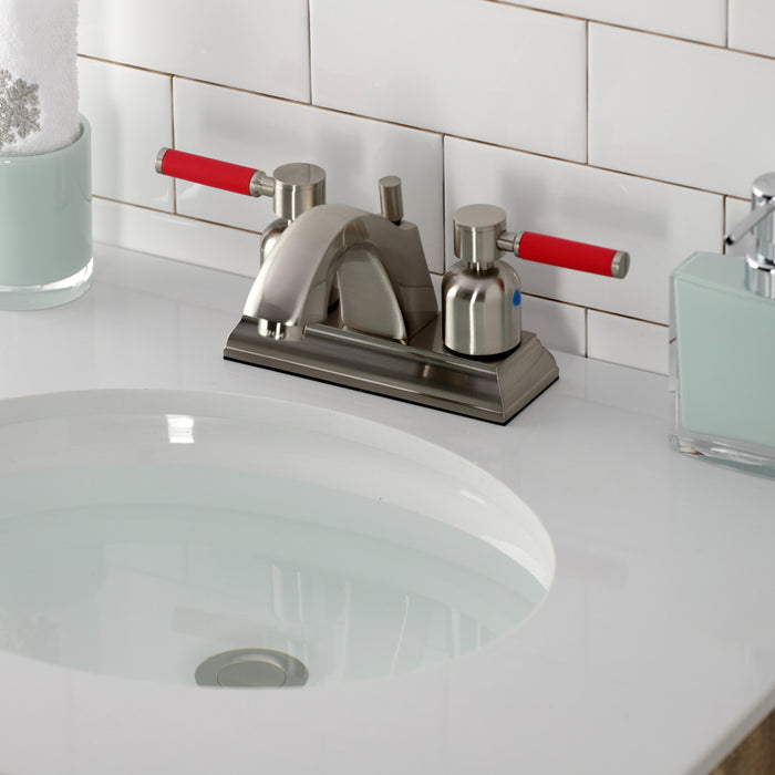 Kingston Brass FSC4648DKL Kaiser Double-Handle 4" Centerset Bathroom Faucet with Pop-Up Drain, Brushed Nickel