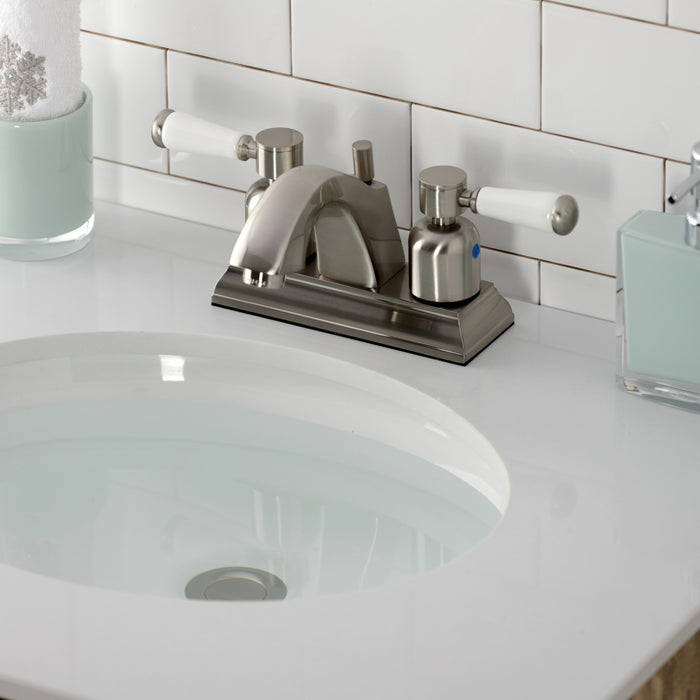 Kingston Brass FSC4648DPL Paris Double-Handle 4" Centerset Bathroom Faucet with Pop-Up Drain, Brushed Nickel