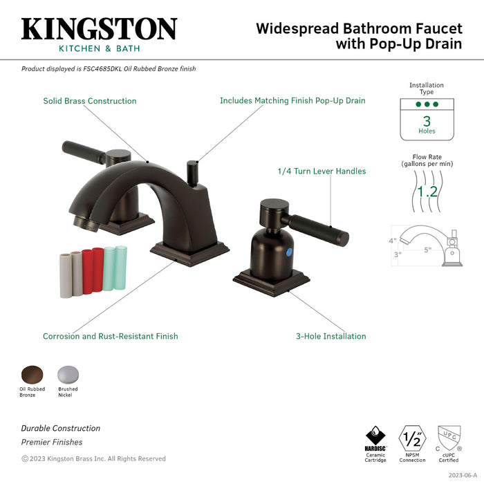 Kingston Brass FSC4685DKL Kaiser Widespread Bathroom Faucet with Brass Pop-Up Drain, Oil Rubbed Bronze