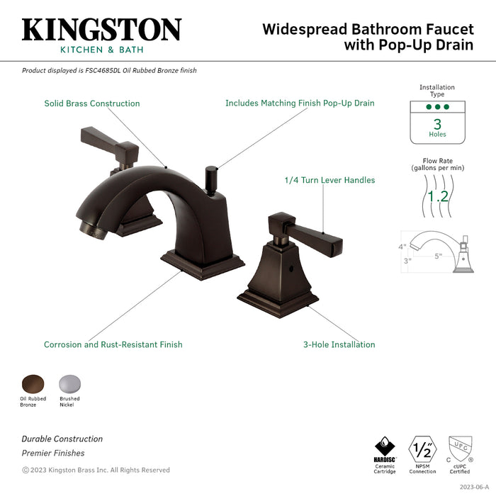 Kingston Brass FSC4685DL Concord Widespread Bathroom Faucet with Pop-Up Drain, Oil Rubbed Bronze