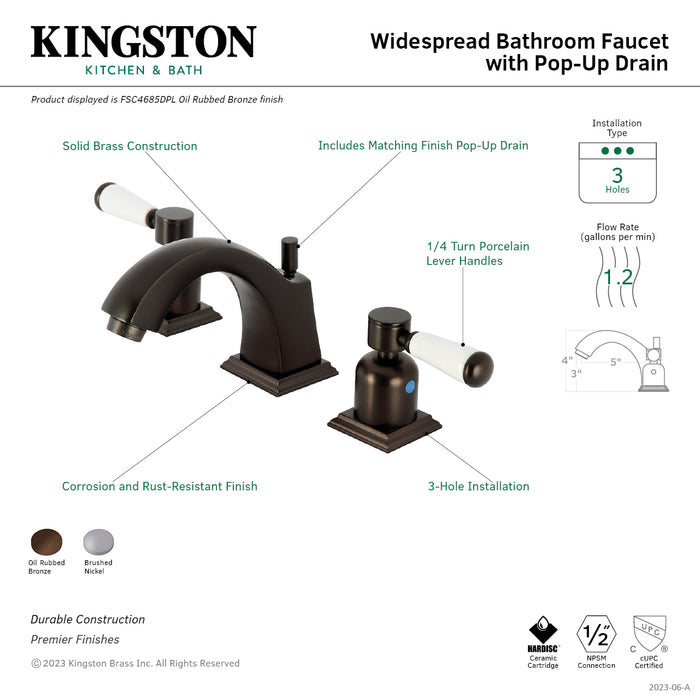 Kingston Brass FSC4685DPL Paris Widespread Bathroom Faucet with Brass Pop-Up Drain, Oil Rubbed Bronze