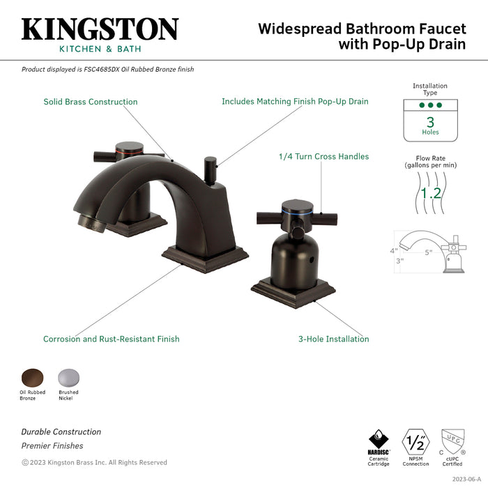 Kingston Brass FSC4685DX Concord Widespread Bathroom Faucet with Brass Pop-Up Drain, Oil Rubbed Bronze