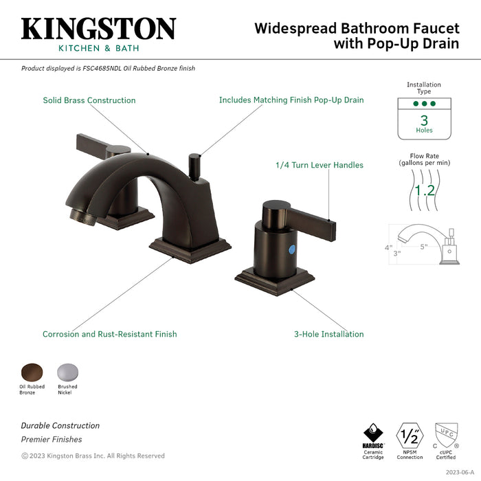 Kingston Brass FSC4685NDL NuvoFusion Widespread Bathroom Faucet with Pop-Up Drain, Oil Rubbed Bronze