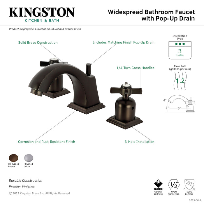 Kingston Brass FSC4685ZX Millennium Widespread Bathroom Faucet with Brass Pop-Up Drain, Oil Rubbed Bronze